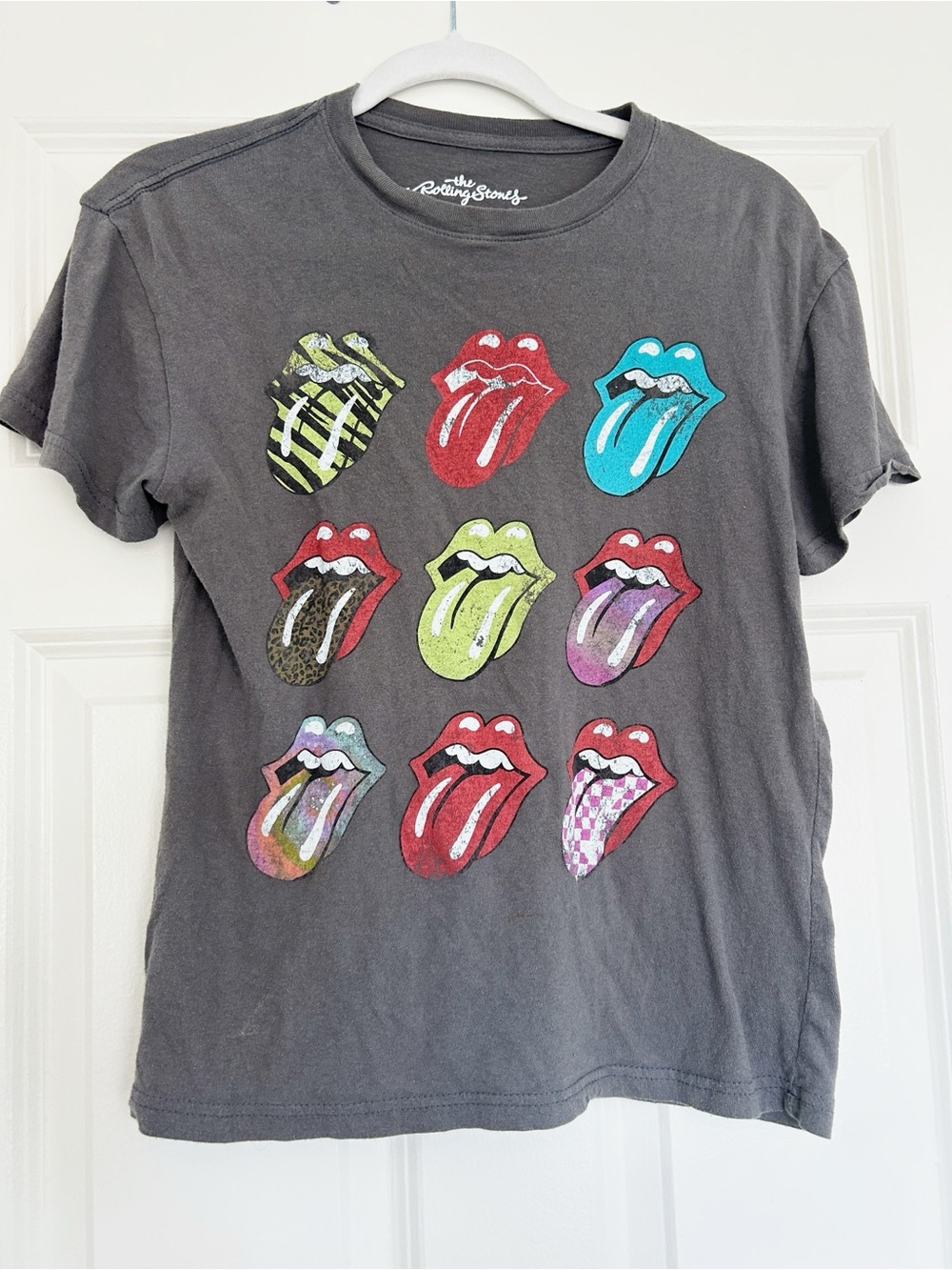 The Rolling Stones Charcoal Tee with Multicolor Tongue Graphic